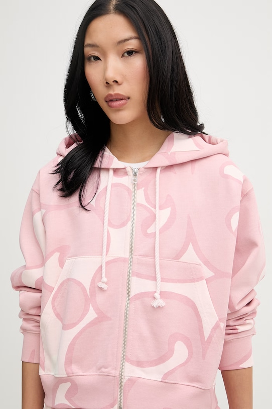 Marimekko Μπλούζα με κουκούλα γυναικεία βαμβακερή ροζ 095065