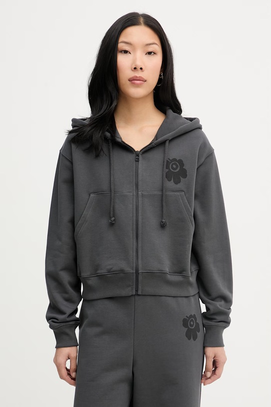 Marimekko μπλούζα με κουκούλα γυναικεία βαμβακερή γκρί 095060