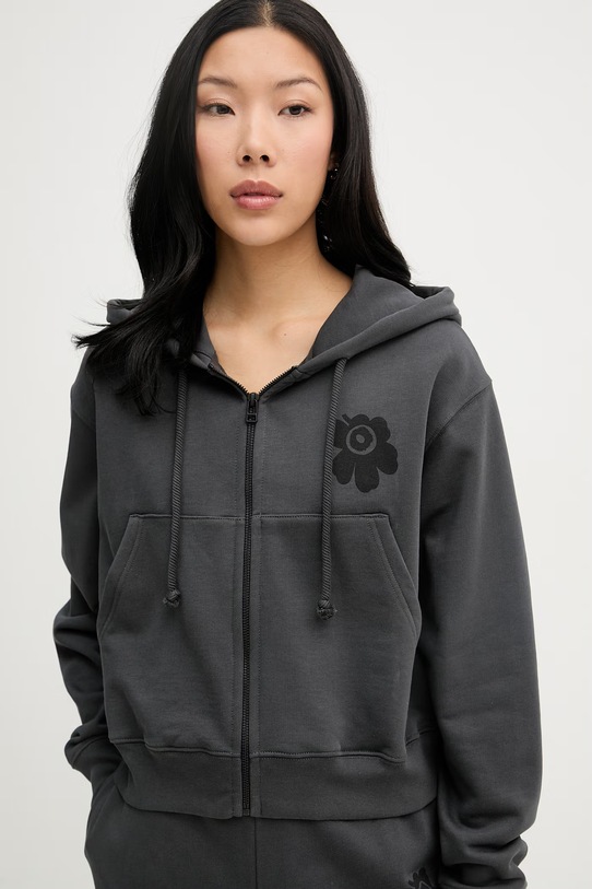 Marimekko μπλούζα με κουκούλα γυναικεία βαμβακερή γκρί 095060