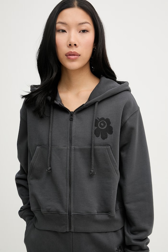 Marimekko μπλούζα με κουκούλα γυναικεία βαμβακερή γκρί 095060