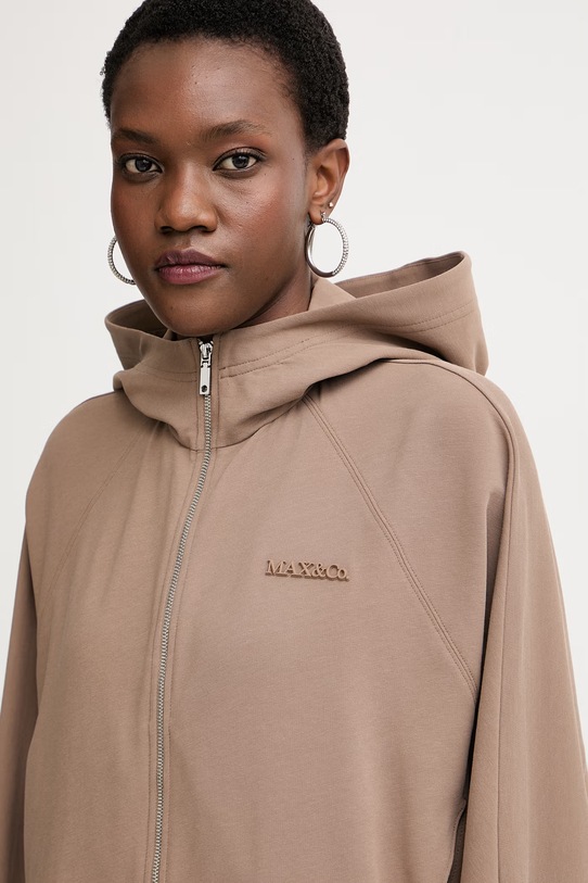 Max&Co. μπλούζα με κουκούλα γυναικεία από βαμβάκι με ελαστάν MCODONNOLA καφέ 2616921014200