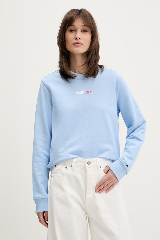 Tommy Jeans суичър дамски от памук син DW0DW22362