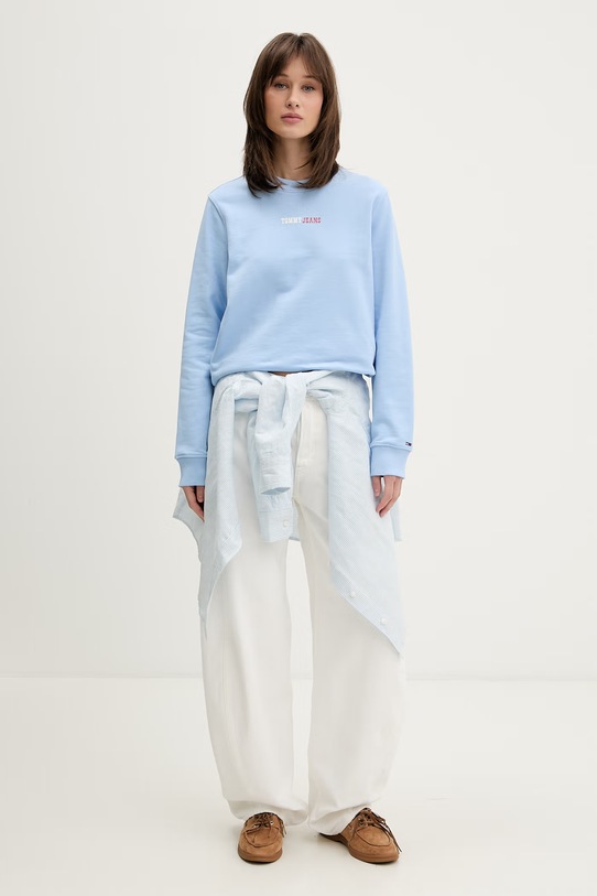Tommy Jeans суичър дамски от памук DW0DW22362 син SS26