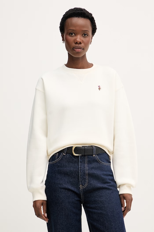 U.S. Polo Assn. bluza damska z bawełną DHM CREW NECK SWEAT beżowy WUP2280