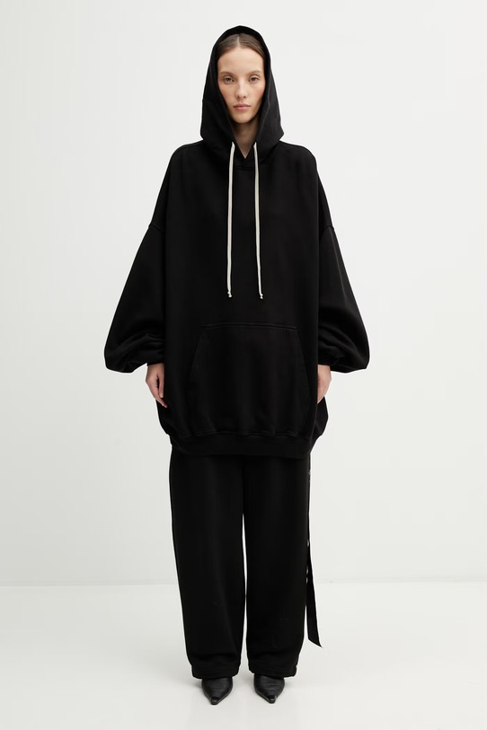 Rick Owens DRKSHDW Hun bluza z kapturem bawełniana damska DS01F4232.FP czarny