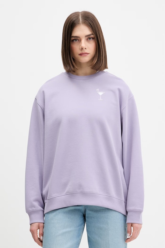 Odzież HUGO Blue bluza oversize damska bawełniana Classic Crew_B_3 50560782 fioletowy