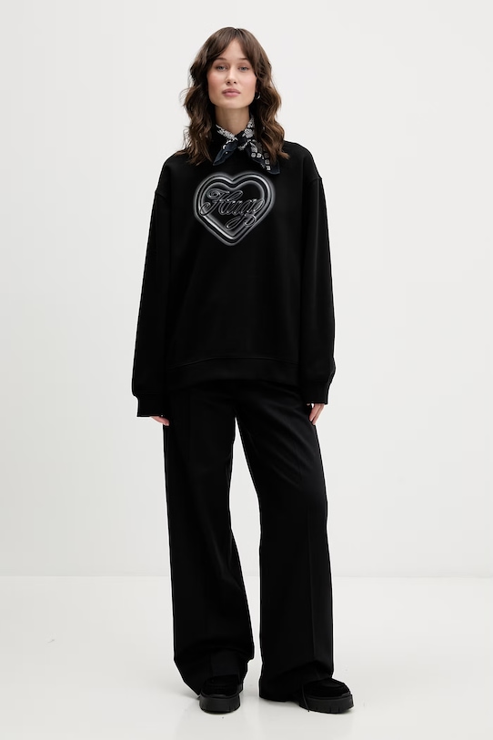 HUGO Blue oversize mikina dámska bavlnená Classic Crew_B_3 50560782 čierna SS26