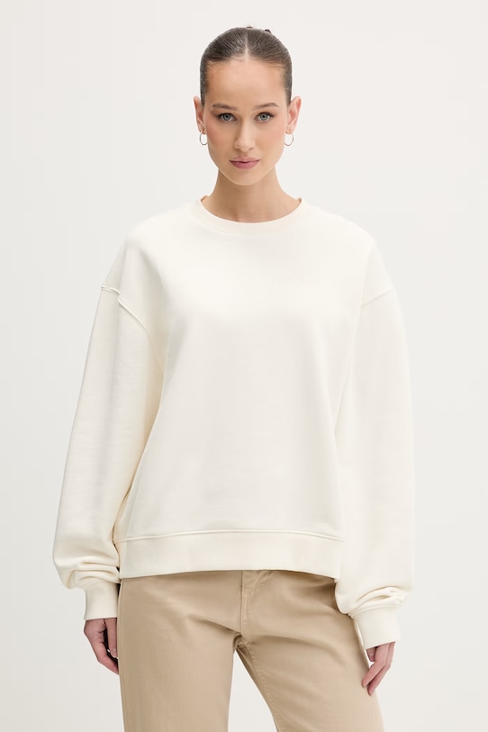 HUGO bluza oversize damska bawełniana Deroxina_9 beżowy 50561234