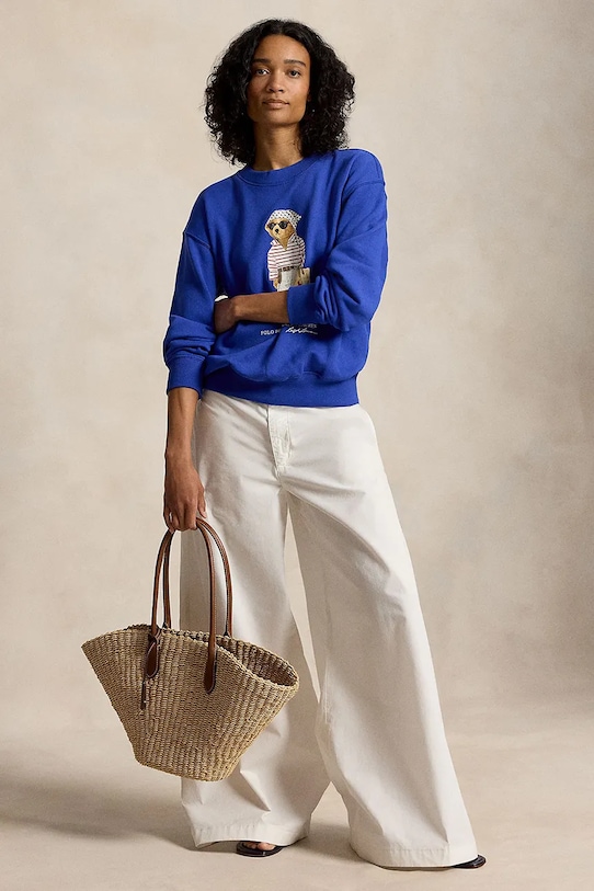 Oblačila Polo Ralph Lauren pulover ženski bombažen ISLAND FLC-KNT-SWEATSHIRT 211A12730001 modra