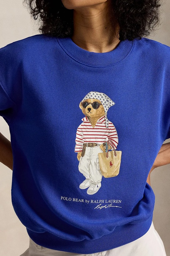 Polo Ralph Lauren pulover ženski bombažen ISLAND FLC-KNT-SWEATSHIRT modra 211A12730001