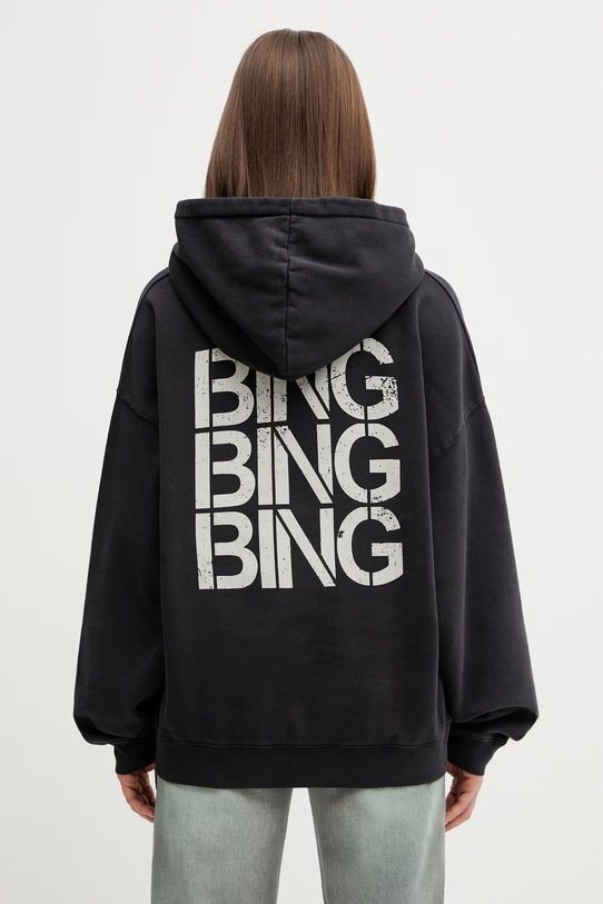 Anine Bing HARVEY SWEATSHIRT STENCIL - VINTAGE BLACK bluza z kapturem damska bawełniana czarny A.08.12095.VTG3