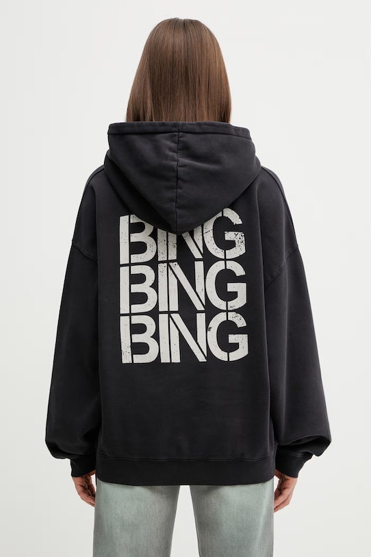 Anine Bing HARVEY SWEATSHIRT STENCIL - VINTAGE BLACK bluza z kapturem damska bawełniana czarny A.08.12095.VTG3
