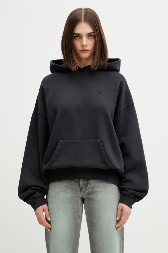 Odzież Anine Bing HARVEY SWEATSHIRT STENCIL - VINTAGE BLACK bluza z kapturem damska bawełniana A.08.12095.VTG3 czarny