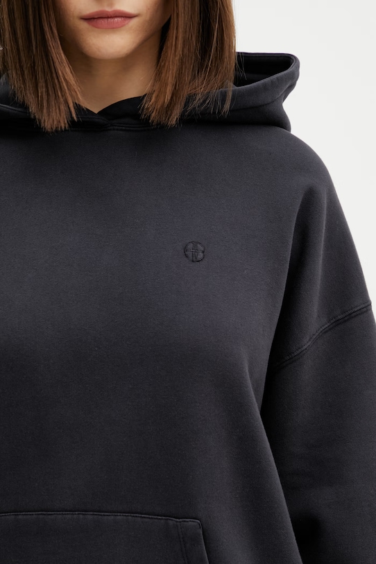 Anine Bing HARVEY SWEATSHIRT STENCIL - VINTAGE BLACK bluza z kapturem damska bawełniana czarny A.08.12095.VTG3