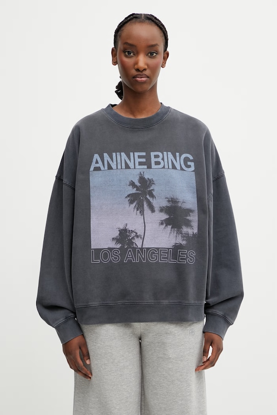 Anine Bing MILES SWEATSHIRT PALMS - WASHED GREY суичър от памук дамски сив A.08.12381.WHG1