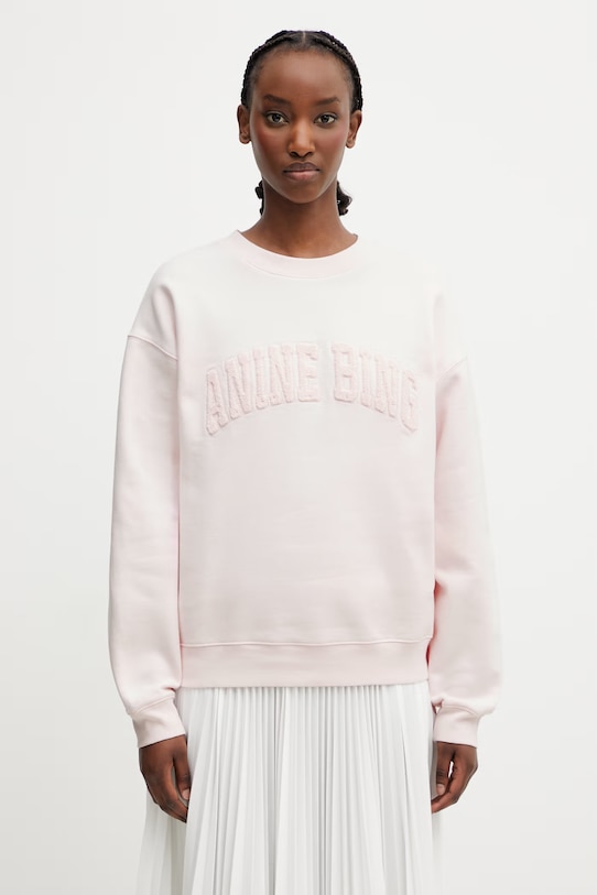 Anine Bing SPENCER SWEATSHIRT ANINE BING - POWDER PINK bluza z kapturem damska bawełniana różowy A.08.12034.PKI1