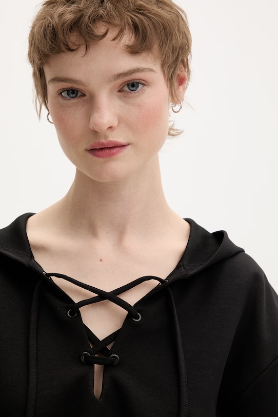 Karl Lagerfeld Jeans bluza z kapturem damska z bawełną czarny B2W20042