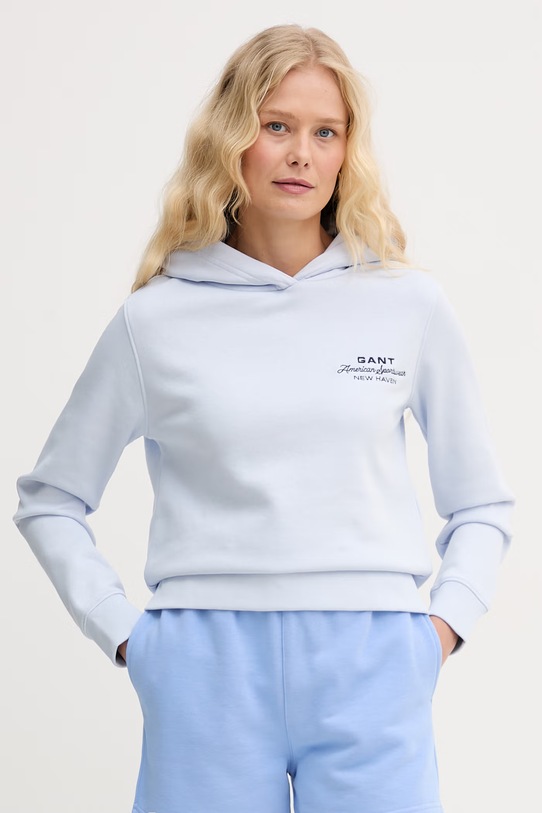 Gant bluza z kapturem damska bawełniana niebieski 4201486