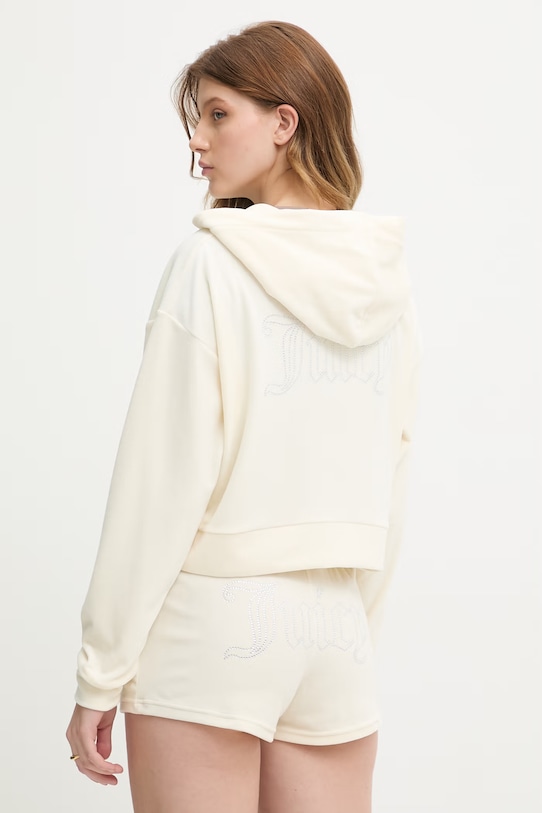 Ρούχα Juicy Couture μπλούζα με κουκούλα γυναικεία βελούρ ICCLE HOODIE JCWAS126304 μπεζ