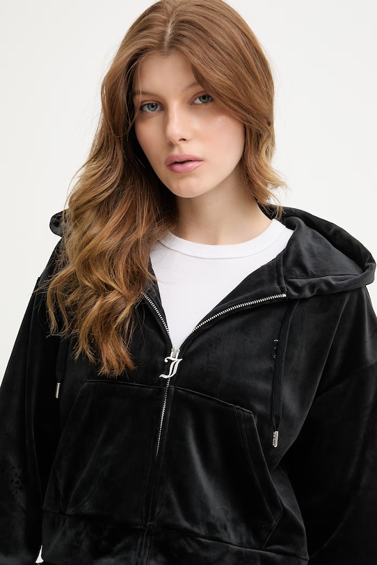Juicy Couture μπλούζα με κουκούλα γυναικεία βελούδινη ICCLE HOODIE μαύρο JCWAS126304