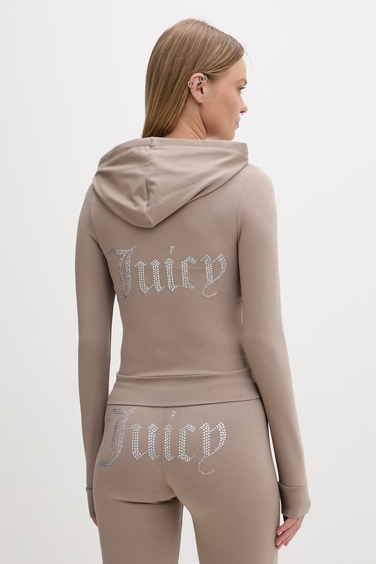Odzież Juicy Couture bluza rozpinana damska z bawełną OOLA HOODIE JCWAS126306 brązowy