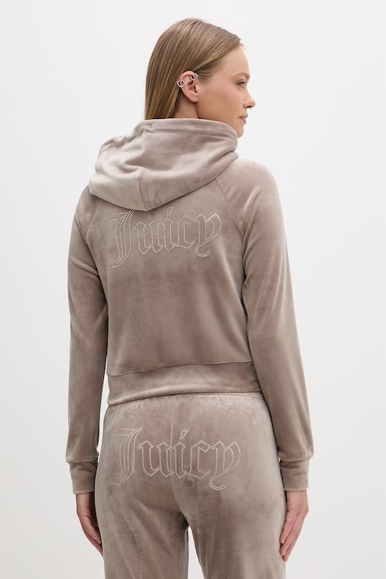 Odzież Juicy Couture bluza z kapturem damska welurowa MADISON COL OUT JCWAS126326 brązowy