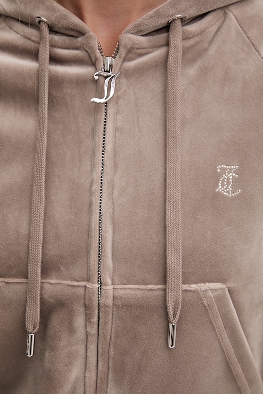 Juicy Couture bluza z kapturem damska welurowa MADISON COL OUT JCWAS126326 brązowy