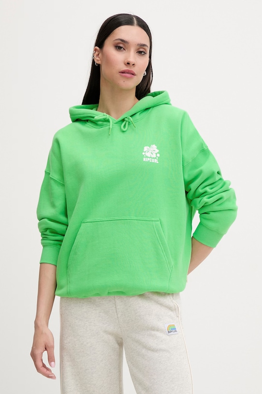 Rip Curl mikina s kapucňou dámska s bavlnou SURF PUFF HERITAGE zelená 0A0WFL