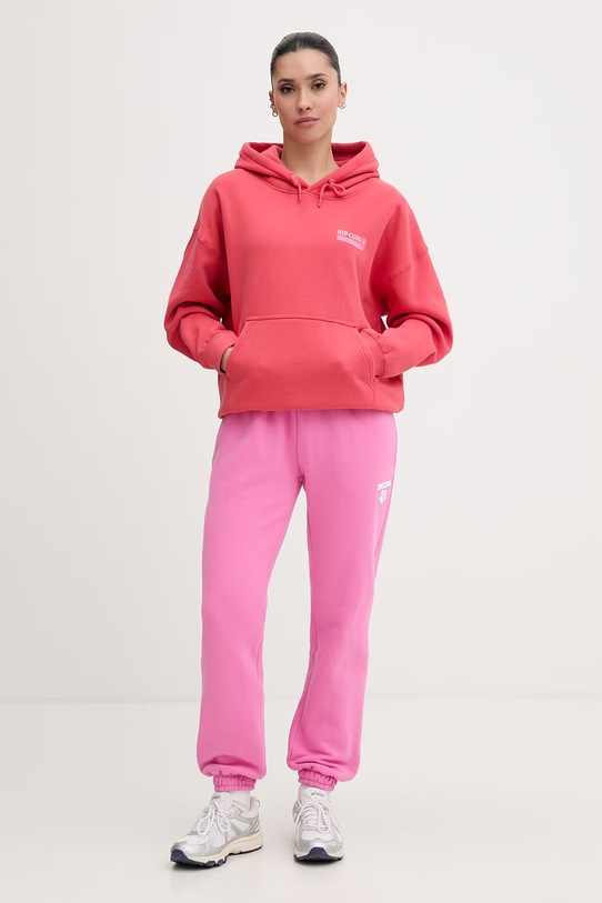 Rip Curl mikina s kapucňou dámska s bavlnou OCEAN BREAK 0BJWFL červená SS26