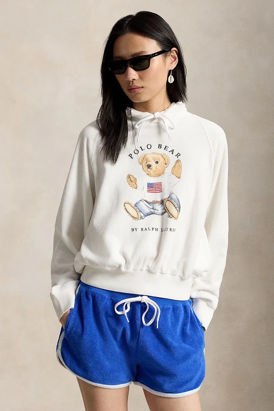 Polo Ralph Lauren pulover s kapuco ženski bombažen bela 211A12745