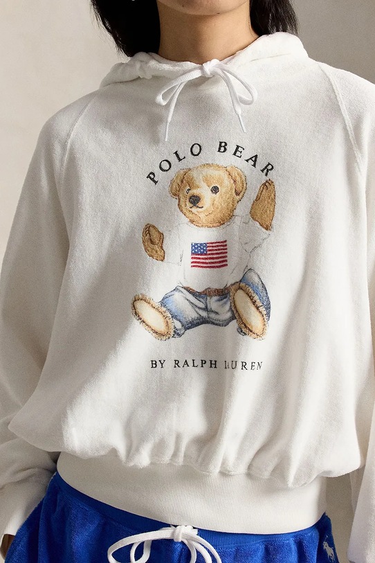Polo Ralph Lauren pulover s kapuco ženski bombažen bela 211A12745