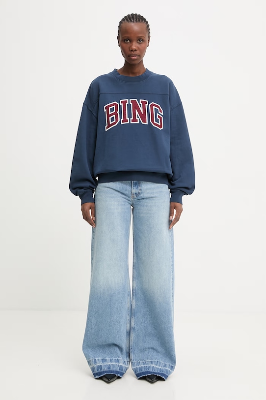 Anine Bing Trenton bluza oversize bawełniana damska A.08.12203 granatowy