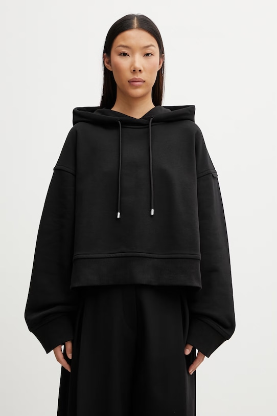 Sportmax Spdslogan bluza z kapturem bawełniana damska czarny 2612921015600