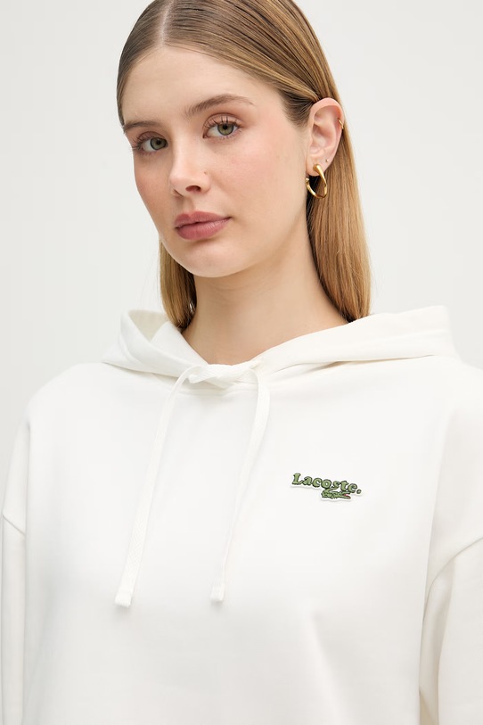 Lacoste bluza z kapturem damska z bawełną beżowy SF7607