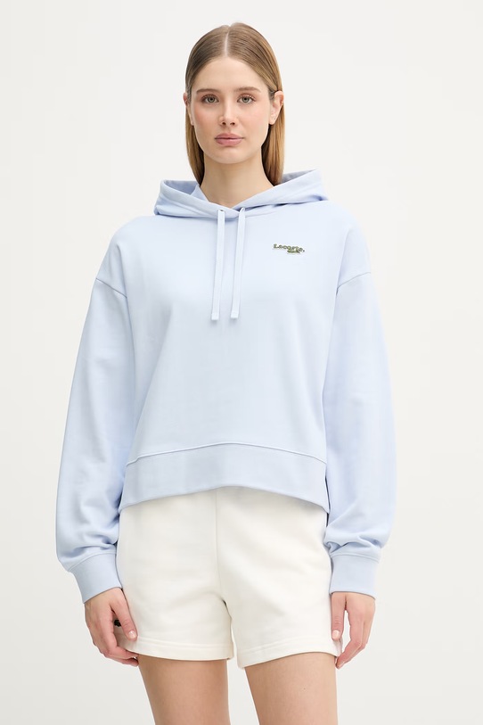Lacoste bluza z kapturem damska z bawełną niebieski SF7607