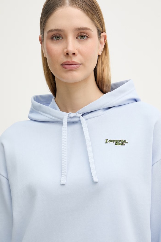 Lacoste bluza z kapturem damska z bawełną niebieski SF7607