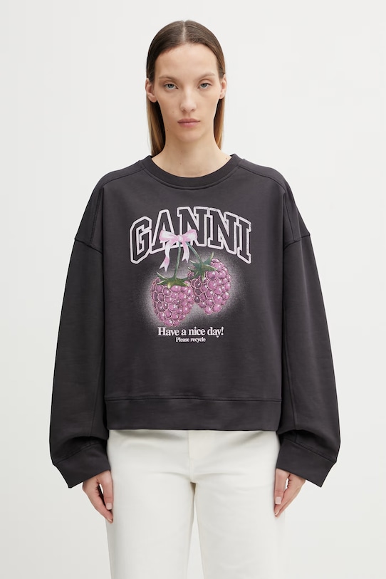 GANNI bluza bawełniana damska szary A1060076