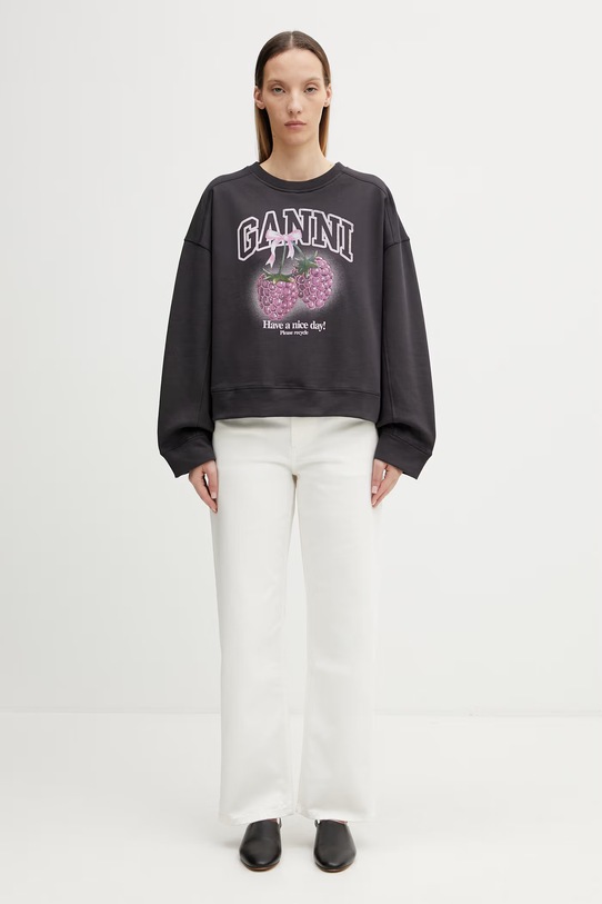 GANNI bluza bawełniana damska A1060076 szary