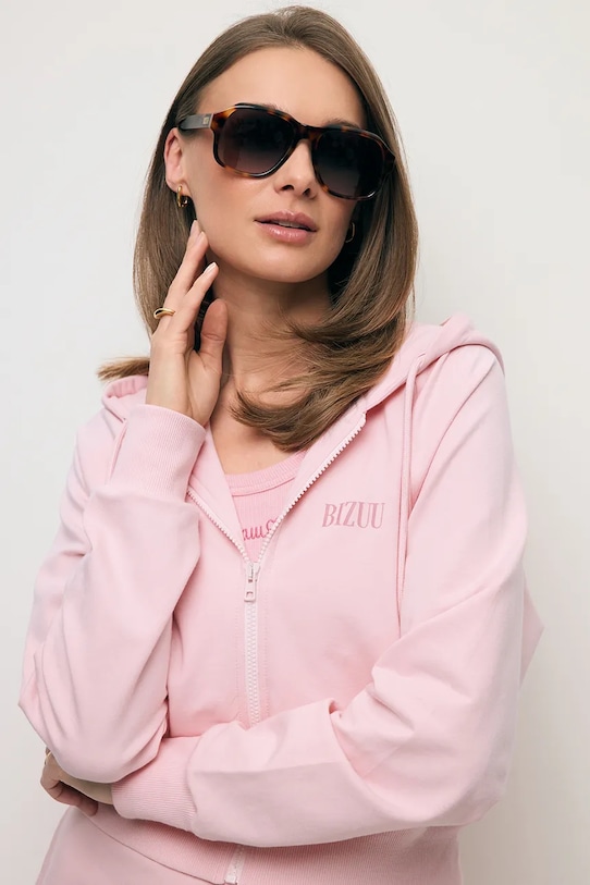 BIZUU dukserica na zakopčavanje sa kapuljačom ženska pamukna CIANA CIANA.ROZOWY