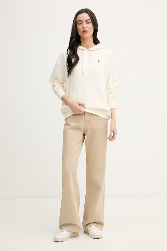 U.S. Polo Assn. mikina s kapucí dámská s bavlnou DHM Hoodie WUP2541 béžová SS26