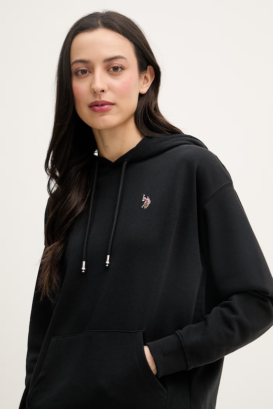 U.S. Polo Assn. mikina s kapucí dámská s bavlnou DHM Hoodie černá WUP2541