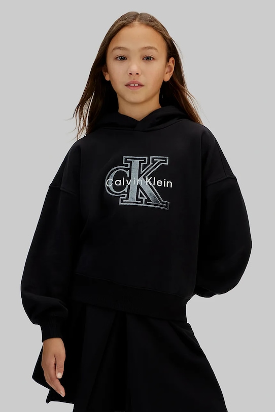 Dětská bavlněná mikina Calvin Klein Jeans s kapucí černá IG0IG03068.128.176.PPY2
