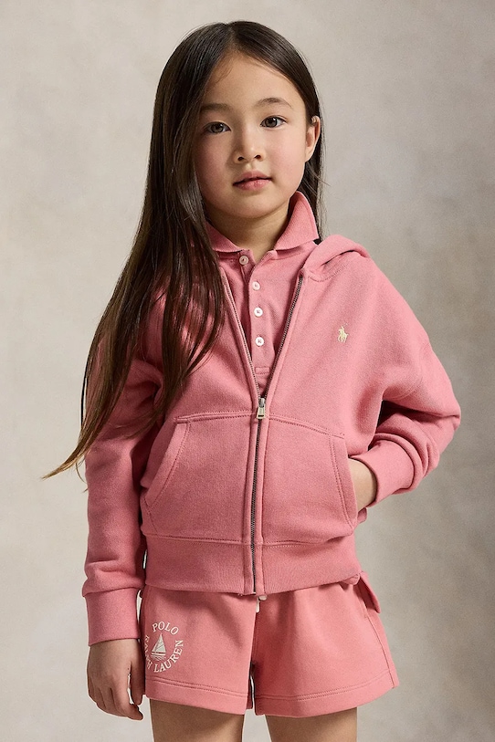 Polo Ralph Lauren bluza rozpinana z kapturem dziecięca bawełniana różowy 312A11856002