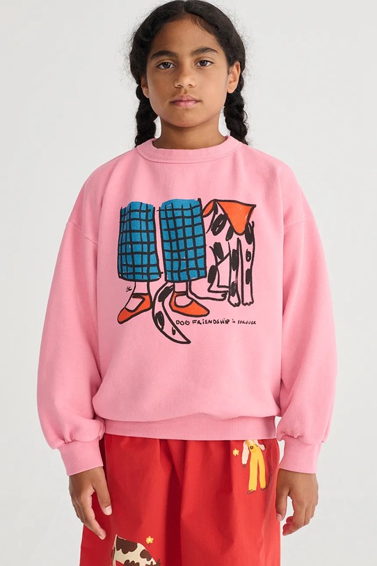 Bobo Choses bluza bawełniana dziecięca Dog Friendship aplikacja różowy 126AC047