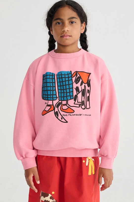 Детски памучен суичър Bobo Choses Dog Friendship памук розов 126AC047