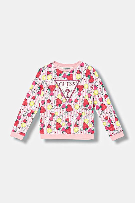 Guess bluza bawełniana dziecięca nadruk różowy K6GQ00.KA6R4.PPY2.M