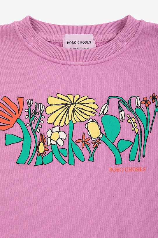 Dziewczynka Bobo Choses bluza bawełniana dziecięca Color Herbalist relaxed sweatshirt 126AC161 fioletowy