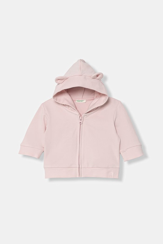 United Colors of Benetton bluza rozpinana z kapturem dziecięca bawełniana z elastanem różowy 35FNA501U.G.W.Stagional