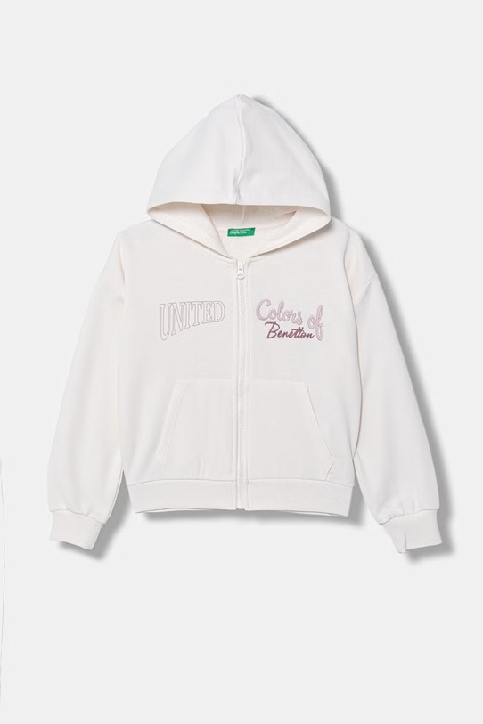 United Colors of Benetton bluza rozpinana z kapturem dziecięca bawełniana beżowy 3J68C505X.G.Stagionale