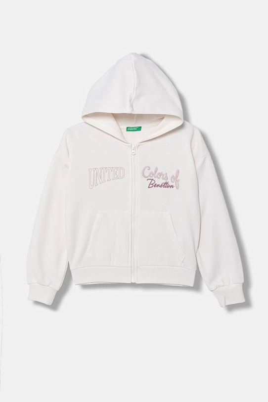 United Colors of Benetton bluza rozpinana z kapturem dziecięca bawełniana beżowy 3J68C505X.G.Stagionale